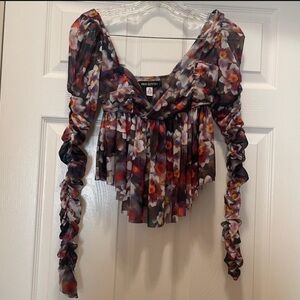 Urban Outfitters Carried Away Floral Ruched Long Sleeve Blouse Size S